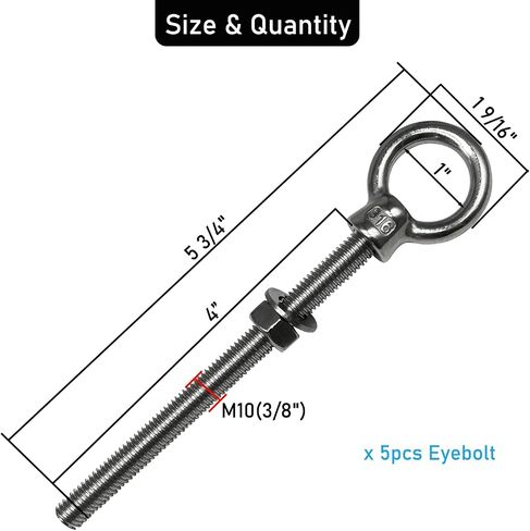 Eye Bolts, 2pack 1/2" x 5-1/8" Heavy Duty Shoulder Lifting Ring Threaded Eyebolts with Nuts Washers 316 Stainless Steel Marine Grade Eyebolt in Kuwait