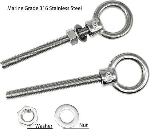 Eye Bolts, 2pack 1/2" x 5-1/8" Heavy Duty Shoulder Lifting Ring Threaded Eyebolts with Nuts Washers 316 Stainless Steel Marine Grade Eyebolt in Kuwait