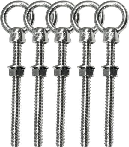 Eye Bolts, 2pack 1/2" x 5-1/8" Heavy Duty Shoulder Lifting Ring Threaded Eyebolts with Nuts Washers 316 Stainless Steel Marine Grade Eyebolt in Kuwait