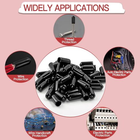 120PCS Screw Thread Protectors 3mm ID Rubber End Caps Vinyl Flexible End Caps Round Tube Bolt Cap (Black, 120PCS) in Saudi Arabia