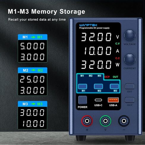 DC Power Supply Variable 0-32V 0-10A Bench Power Supply with Memory Storage/USB-A&Type-C Fast Charge, Adjustable Power Supply with 4-Digit LED Display/OCP&Output Function in Kuwait