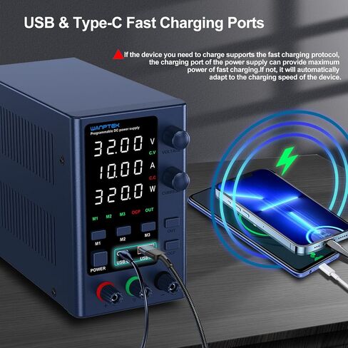 DC Power Supply Variable 0-32V 0-10A Bench Power Supply with Memory Storage/USB-A&Type-C Fast Charge, Adjustable Power Supply with 4-Digit LED Display/OCP&Output Function in Kuwait