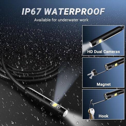 Borescope Camera with Light,Dual Lens Endoscope Camera for iPhone Android Phone,Industrial Endoscope 16.4ft IP67 Waterproof Snake Camera for Inspection in Saudi Arabia