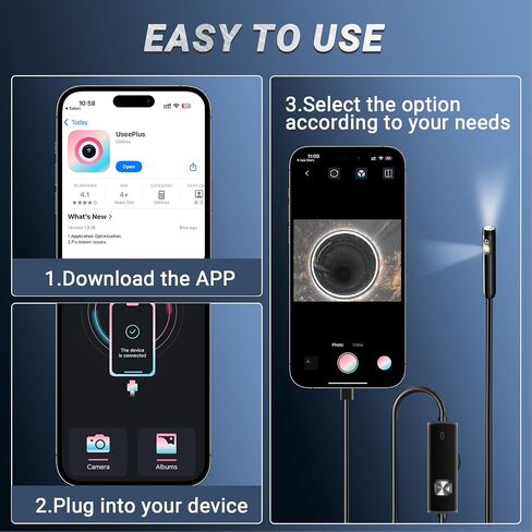 Borescope Camera with Light,Dual Lens Endoscope Camera for iPhone Android Phone,Industrial Endoscope 16.4ft IP67 Waterproof Snake Camera for Inspection in Saudi Arabia