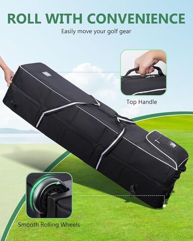 حقيبة سفر للجولف - حقيبة سفر أكسفورد 600D للجولف لشركات الطيران، حافظة صلبة قابلة للطي وحقائب جولف للسفر مع عجلات، أسود in Kuwait