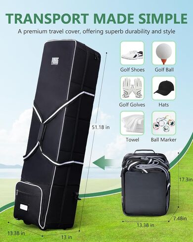 حقيبة سفر للجولف - حقيبة سفر أكسفورد 600D للجولف لشركات الطيران، حافظة صلبة قابلة للطي وحقائب جولف للسفر مع عجلات، أسود in Kuwait