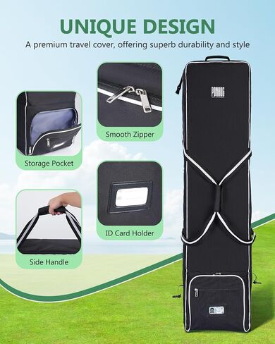 حقيبة سفر للجولف - حقيبة سفر أكسفورد 600D للجولف لشركات الطيران، حافظة صلبة قابلة للطي وحقائب جولف للسفر مع عجلات، أسود in Kuwait