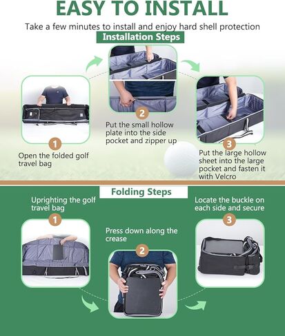 حقيبة سفر للجولف - حقيبة سفر أكسفورد 600D للجولف لشركات الطيران، حافظة صلبة قابلة للطي وحقائب جولف للسفر مع عجلات، أسود in Kuwait