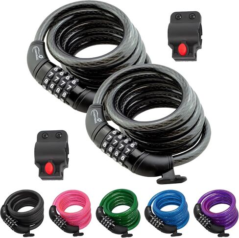 Lumintrail Combination Bike Lock Cable - 4 Feet Bike Locks 2 Pack Heavy Duty Anti Theft with Combinations - Bike Cable Lock Combination with Mounting Bracket (2 Pack, Black) in Saudi Arabia