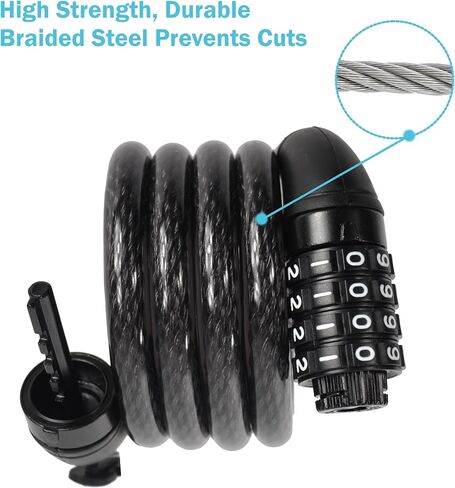 Lumintrail Combination Bike Lock Cable - 4 Feet Bike Locks 2 Pack Heavy Duty Anti Theft with Combinations - Bike Cable Lock Combination with Mounting Bracket (2 Pack, Black) in Saudi Arabia
