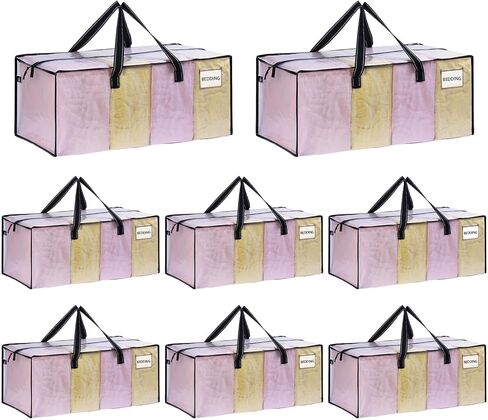 VENO 4 عبوات من الحقائب المتحركة البلاستيكية لتخزين الملابس منظمة كبيرة مع غطاء/سحاب. صناديق التعبئة / الصناديق البديلة. أساسيات لوازم الكلية القابلة للطي وتوفير المساحة (جزء النافذة BLK، 4 عبوات) in Kuwait