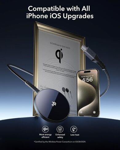 ESR HaloLock Qi2 Wireless Charger with Kickstand, Qi2 15W MagSafe iPhone Charger, Wireless Charging Pad for iPhone 16/15/14/13/12 Series, AirPods Pro, Strong Magnetic Charging with Type-C Cable, Black in Saudi Arabia