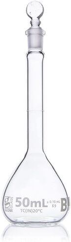 Volumetric Flask, Globe Glass, 50mL, Class B, to Contain (TC), 3.3 Borosilicate Glass, ASTME288, 6/Box in Saudi Arabia