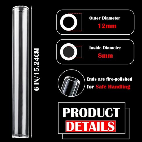 12 Pcs 4 Inches HZCPENG 12mm Diameter 2mm Thickness Borosilicate Glass Blowing Tubes, Transparent Glass Tubing for Glass Making in Kuwait