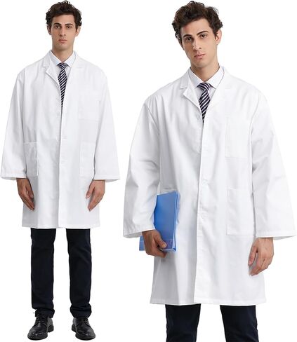 معطف Greenour الاحترافي الأبيض للمختبر للرجال، عبوة من 2 سترة مختبر بأكمام طويلة مع جيوب in Kuwait