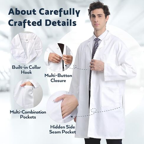 معطف Greenour الاحترافي الأبيض للمختبر للرجال، عبوة من 2 سترة مختبر بأكمام طويلة مع جيوب in Kuwait