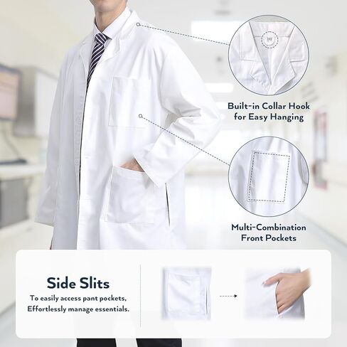 معطف Greenour الاحترافي الأبيض للمختبر للرجال، عبوة من 2 سترة مختبر بأكمام طويلة مع جيوب in Kuwait