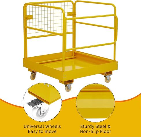 قفص أمان للرافعة الشوكية، منصة عمل ثقيلة مقاس 36 × 36 بوصة لشخص أو شخصين، سعة 1200 رطل، تخزين قابل للطي، ميزات أمان، عجلات عالمية in Kuwait
