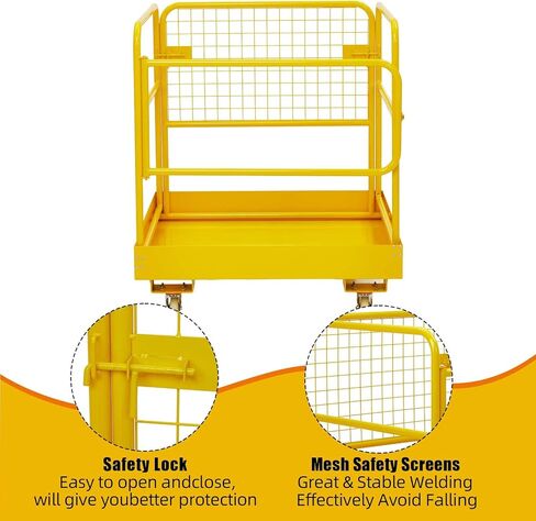 قفص أمان للرافعة الشوكية، منصة عمل ثقيلة مقاس 36 × 36 بوصة لشخص أو شخصين، سعة 1200 رطل، تخزين قابل للطي، ميزات أمان، عجلات عالمية in Kuwait
