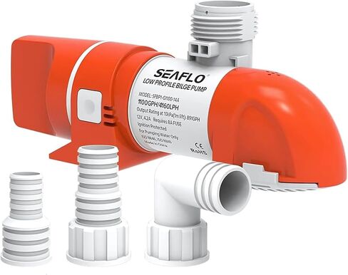 مضخة نزح لاستشعار المياه من السلسلة SEAFLO 14A 12V 1100 GPH أوتوماتيكية منخفضة المستوى | تصميم مدمج، وصمامات فحص، وتفريغ بزاوية 360 درجة، وضمان لمدة 4 سنوات in Kuwait