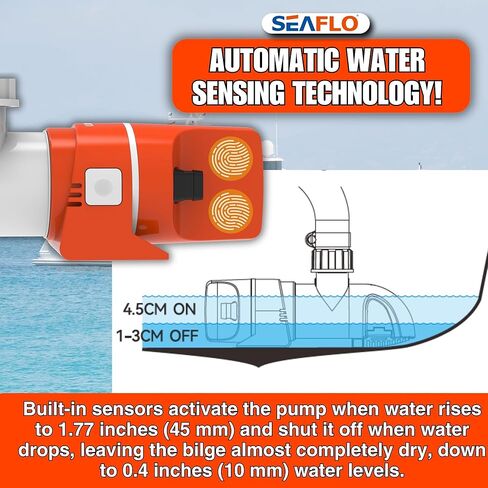 مضخة نزح لاستشعار المياه من السلسلة SEAFLO 14A 12V 1100 GPH أوتوماتيكية منخفضة المستوى | تصميم مدمج، وصمامات فحص، وتفريغ بزاوية 360 درجة، وضمان لمدة 4 سنوات in Kuwait