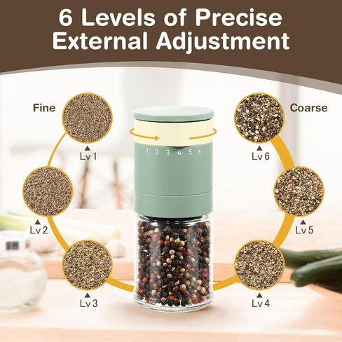 VUCCHINI External Adjustable Salt and Pepper Grinder Set Manual Salt Grinder Cute Spice Mill Ceramic Blades 6 level Adjustable Coarseness Simple Pepper Grinder for Kitchen (Green Color) in Saudi Arabia