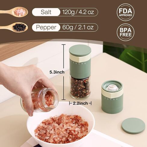 VUCCHINI External Adjustable Salt and Pepper Grinder Set Manual Salt Grinder Cute Spice Mill Ceramic Blades 6 level Adjustable Coarseness Simple Pepper Grinder for Kitchen (Green Color) in Saudi Arabia