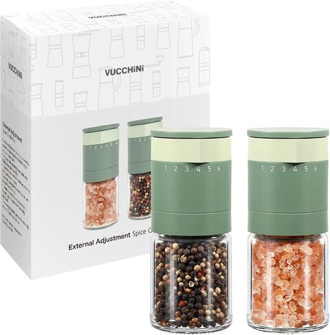 VUCCHINI External Adjustable Salt and Pepper Grinder Set Manual Salt Grinder Cute Spice Mill Ceramic Blades 6 level Adjustable Coarseness Simple Pepper Grinder for Kitchen (Green Color) in Saudi Arabia