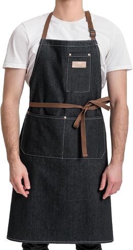 ROTANET Denim Work Apron with 3 Pockets Jean Shop Aprons for Chef Hairstylist Kitchen Woodworking for Men Women Blue Black in Saudi Arabia
