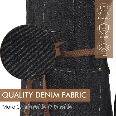 ROTANET Denim Work Apron with 3 Pockets Jean Shop Aprons for Chef Hairstylist Kitchen Woodworking for Men Women Blue Black in Saudi Arabia