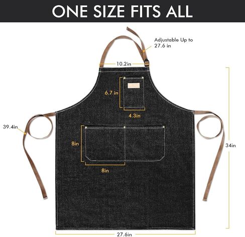 ROTANET Denim Work Apron with 3 Pockets Jean Shop Aprons for Chef Hairstylist Kitchen Woodworking for Men Women Blue Black in Saudi Arabia