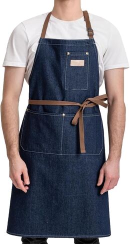 ROTANET Denim Work Apron with 3 Pockets Jean Shop Aprons for Chef Hairstylist Kitchen Woodworking for Men Women Blue Black in Saudi Arabia