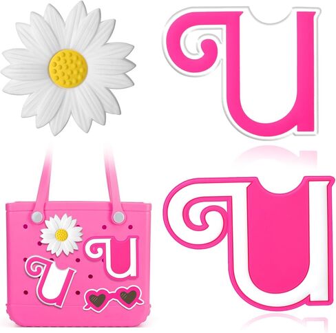 Mtiy rain 3pcs Charms for Bogg Bag Accessories,Pink Letter and Flower Charms Compatible with Bogg Bag, Accessories Charms for Simple Modern Beach Bag (K) in Kuwait