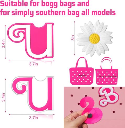 Mtiy rain 3pcs Charms for Bogg Bag Accessories,Pink Letter and Flower Charms Compatible with Bogg Bag, Accessories Charms for Simple Modern Beach Bag (K) in Kuwait