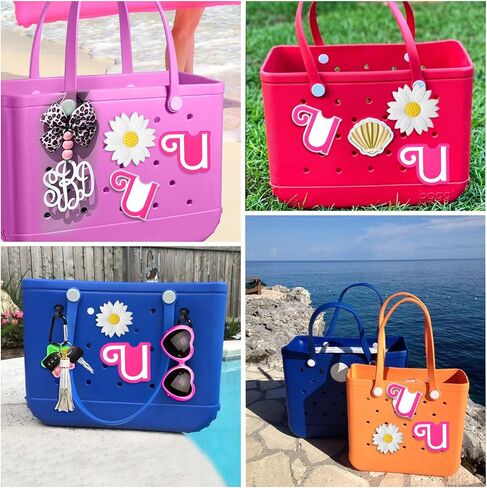 Mtiy rain 3pcs Charms for Bogg Bag Accessories,Pink Letter and Flower Charms Compatible with Bogg Bag, Accessories Charms for Simple Modern Beach Bag (K) in Kuwait