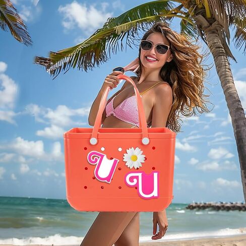 Mtiy rain 3pcs Charms for Bogg Bag Accessories,Pink Letter and Flower Charms Compatible with Bogg Bag, Accessories Charms for Simple Modern Beach Bag (K) in Kuwait