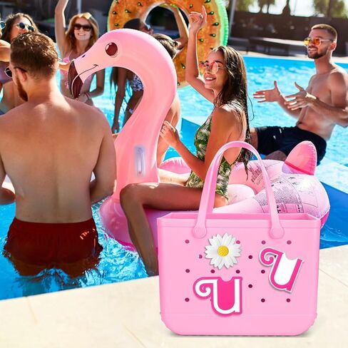 Mtiy rain 3pcs Charms for Bogg Bag Accessories,Pink Letter and Flower Charms Compatible with Bogg Bag, Accessories Charms for Simple Modern Beach Bag (K) in Kuwait