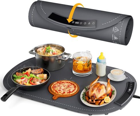 Warming Mat for Food - Food Warming Mats for Countertop, 8 Temperature Settings, 5s Fast Heating, 4 Hours Auto-Off, Foldable & Easy to Clean, Safe for Parties, Buffets, and Home Use(Gray) in Saudi Arabia