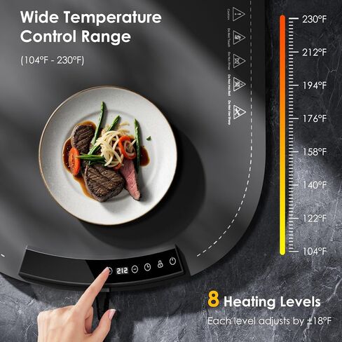 Warming Mat for Food - Food Warming Mats for Countertop, 8 Temperature Settings, 5s Fast Heating, 4 Hours Auto-Off, Foldable & Easy to Clean, Safe for Parties, Buffets, and Home Use(Gray) in Saudi Arabia