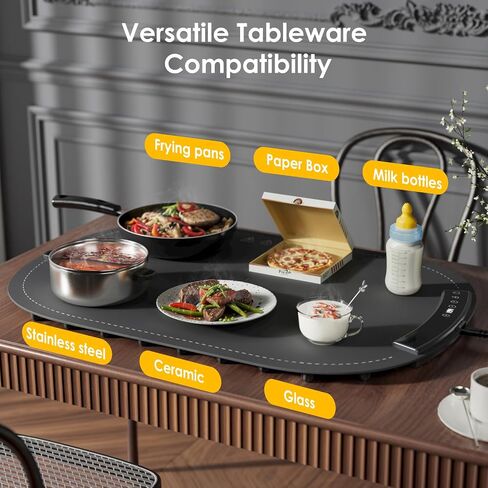 Warming Mat for Food - Food Warming Mats for Countertop, 8 Temperature Settings, 5s Fast Heating, 4 Hours Auto-Off, Foldable & Easy to Clean, Safe for Parties, Buffets, and Home Use(Gray) in Saudi Arabia
