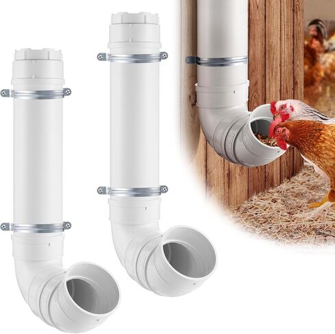 MEWTOGO Automatic Chicken Feeder No Waste - 6.6 Pounds Capacity Heavy Duty PVC Pipe Chicken Coop Feeder, Poultry Gravity Feed Port Used in Chicken Coop for Chicken Long Feeding in Kuwait