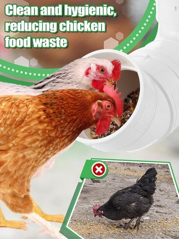 MEWTOGO Automatic Chicken Feeder No Waste - 6.6 Pounds Capacity Heavy Duty PVC Pipe Chicken Coop Feeder, Poultry Gravity Feed Port Used in Chicken Coop for Chicken Long Feeding in Kuwait