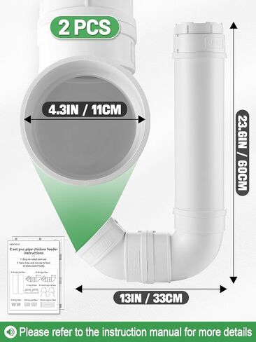 MEWTOGO Automatic Chicken Feeder No Waste - 6.6 Pounds Capacity Heavy Duty PVC Pipe Chicken Coop Feeder, Poultry Gravity Feed Port Used in Chicken Coop for Chicken Long Feeding in Kuwait