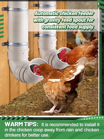 MEWTOGO Automatic Chicken Feeder No Waste - 6.6 Pounds Capacity Heavy Duty PVC Pipe Chicken Coop Feeder, Poultry Gravity Feed Port Used in Chicken Coop for Chicken Long Feeding in Kuwait