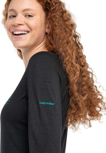 خطوط تزلج على شكل طاقم من Icebreaker Merino 200 Oasis بأكمام طويلة - أسود، مقاس كبير in Kuwait