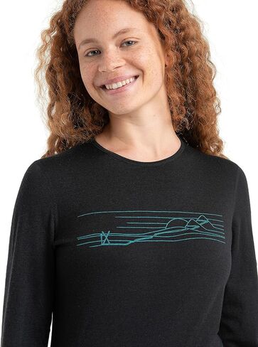 خطوط تزلج على شكل طاقم من Icebreaker Merino 200 Oasis بأكمام طويلة - أسود، مقاس كبير in Kuwait