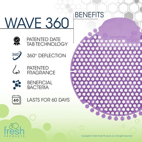 Fresh Products Wave 360 Urinal Screen for heavy duty jobs Mens Urinals 60 day protection double sided technology fewer change outs and less mess 5 pack Cotton Blossom in Kuwait