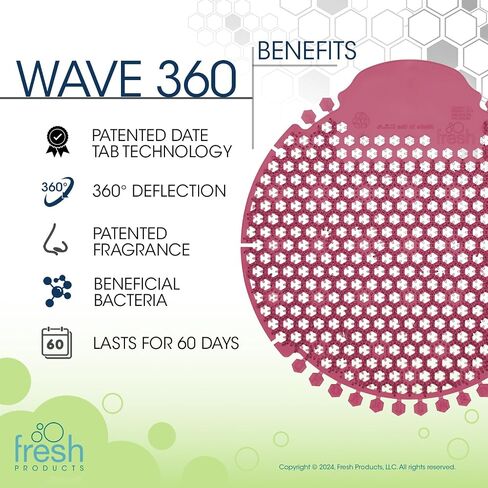 Fresh Products Wave 360 Urinal Screen for heavy duty jobs Mens Urinals 60 day protection double sided technology fewer change outs and less mess 5 pack Cotton Blossom in Kuwait