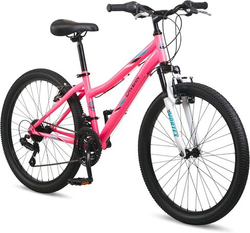 Pacific Cavern Mountain Bike for Youth or Adult Boys Girls, 7 or 21-Speed Twist Shifter Options, 20/24/26-Inch Wheels, 11 to 17.5-Inch Steel Frame, Front Suspension, Kickstand Included in Saudi Arabia