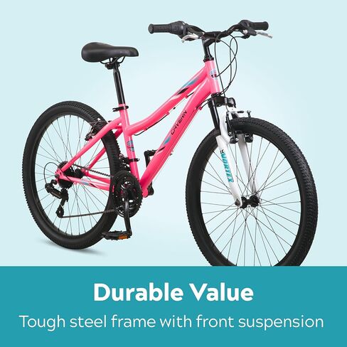 Pacific Cavern Mountain Bike for Youth or Adult Boys Girls, 7 or 21-Speed Twist Shifter Options, 20/24/26-Inch Wheels, 11 to 17.5-Inch Steel Frame, Front Suspension, Kickstand Included in Saudi Arabia